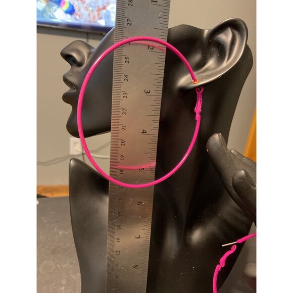 Large Pink Hoop Earrings - Bold Statement Jewelry For Women - Picture 4 of 4